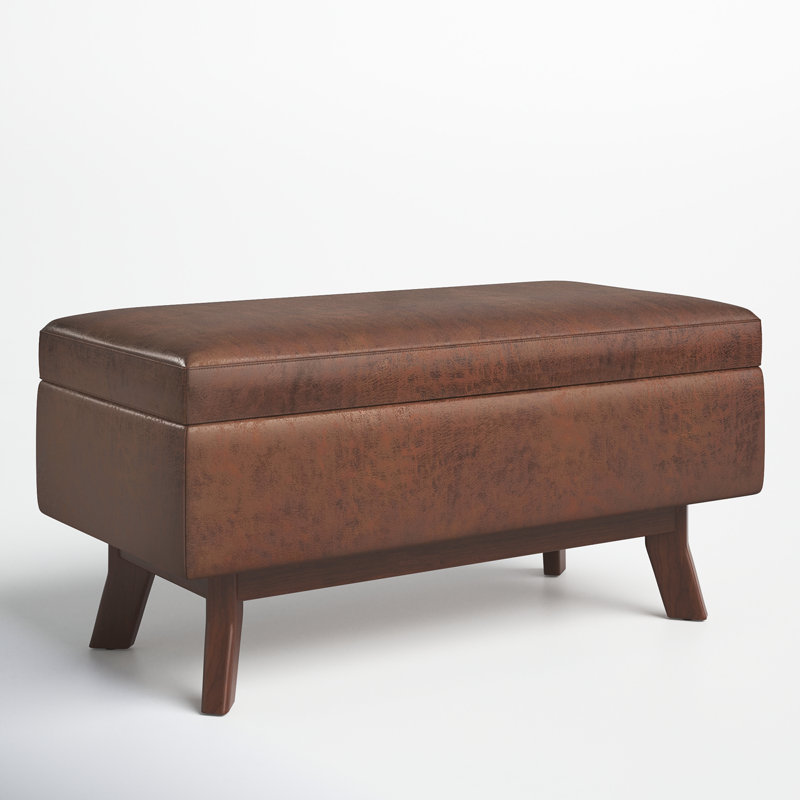 Simpli Home Owen Small Rectangular Storage Ottoman in Distressed Saddle Brown